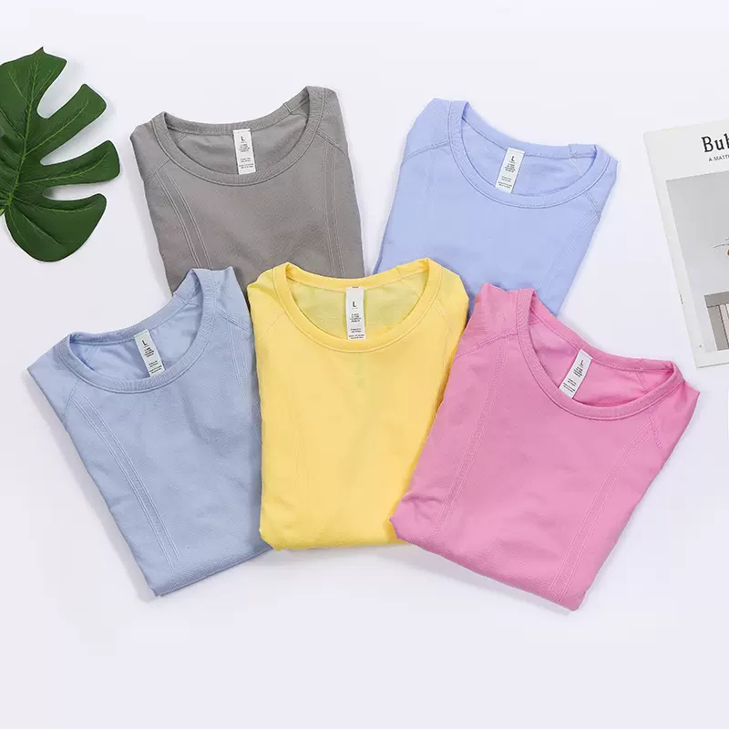 新款女士速干长袖T恤紧身舒适打底纯色衬衣简约透气运动瑜伽服