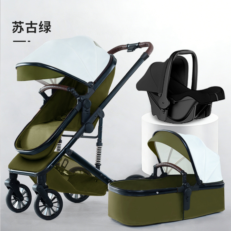 Personalizado alto paisaje cochecito de bebé se puede sentar y acostarse plegable cuatro estaciones cochecito de bebé universal cuatro ruedas antichoque coche bb