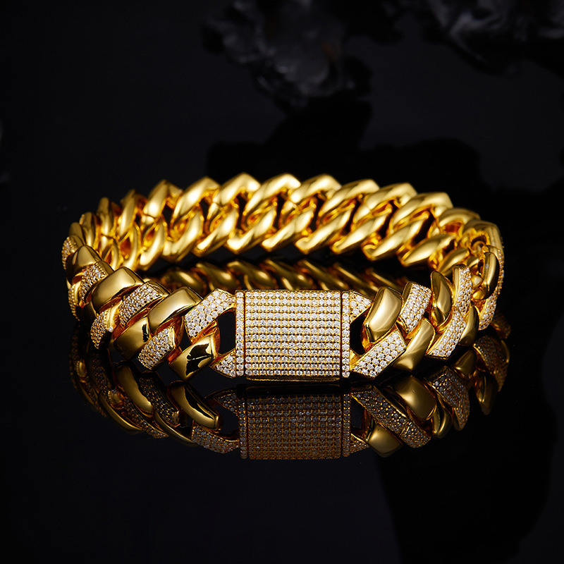 s925 plata mosaico 14MM ancho pulsera de moda hip-hop cubana para hombres Europa y América transfronteriza TK fábrica directa