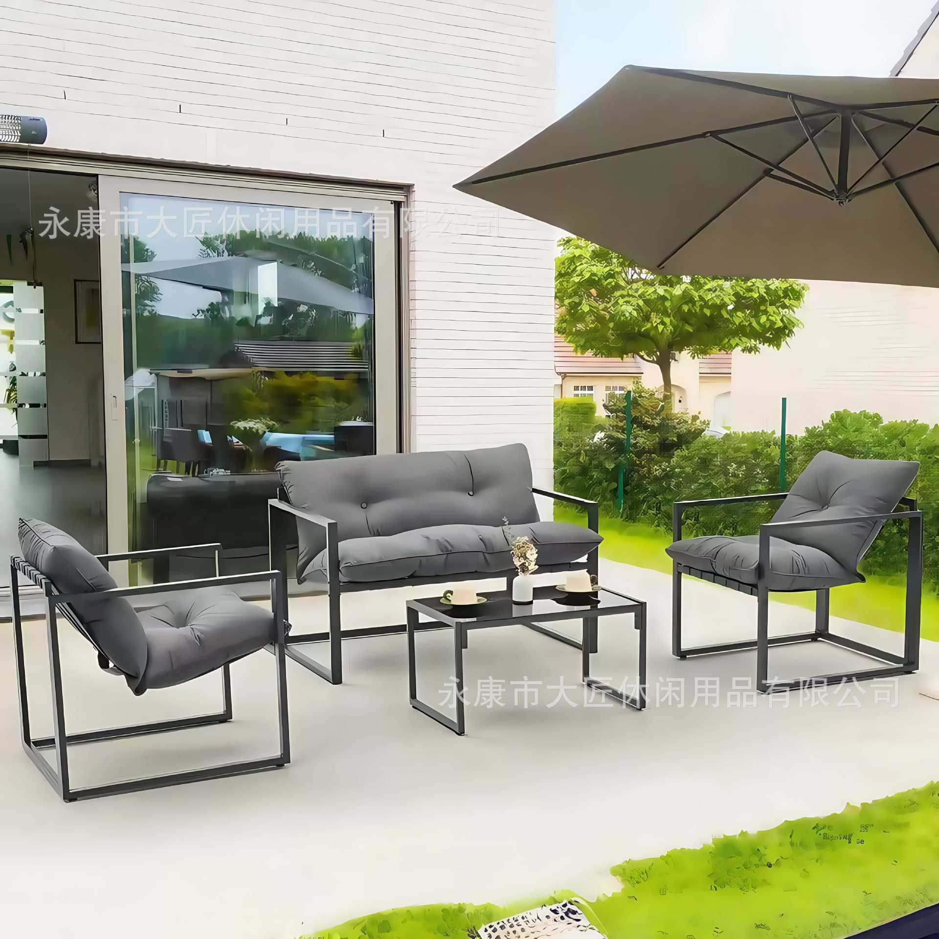 Sofá de vidrio al aire libre patio villa jardín terraza al aire libre relajación aluminio aleación sofá mesa de té muebles combinados