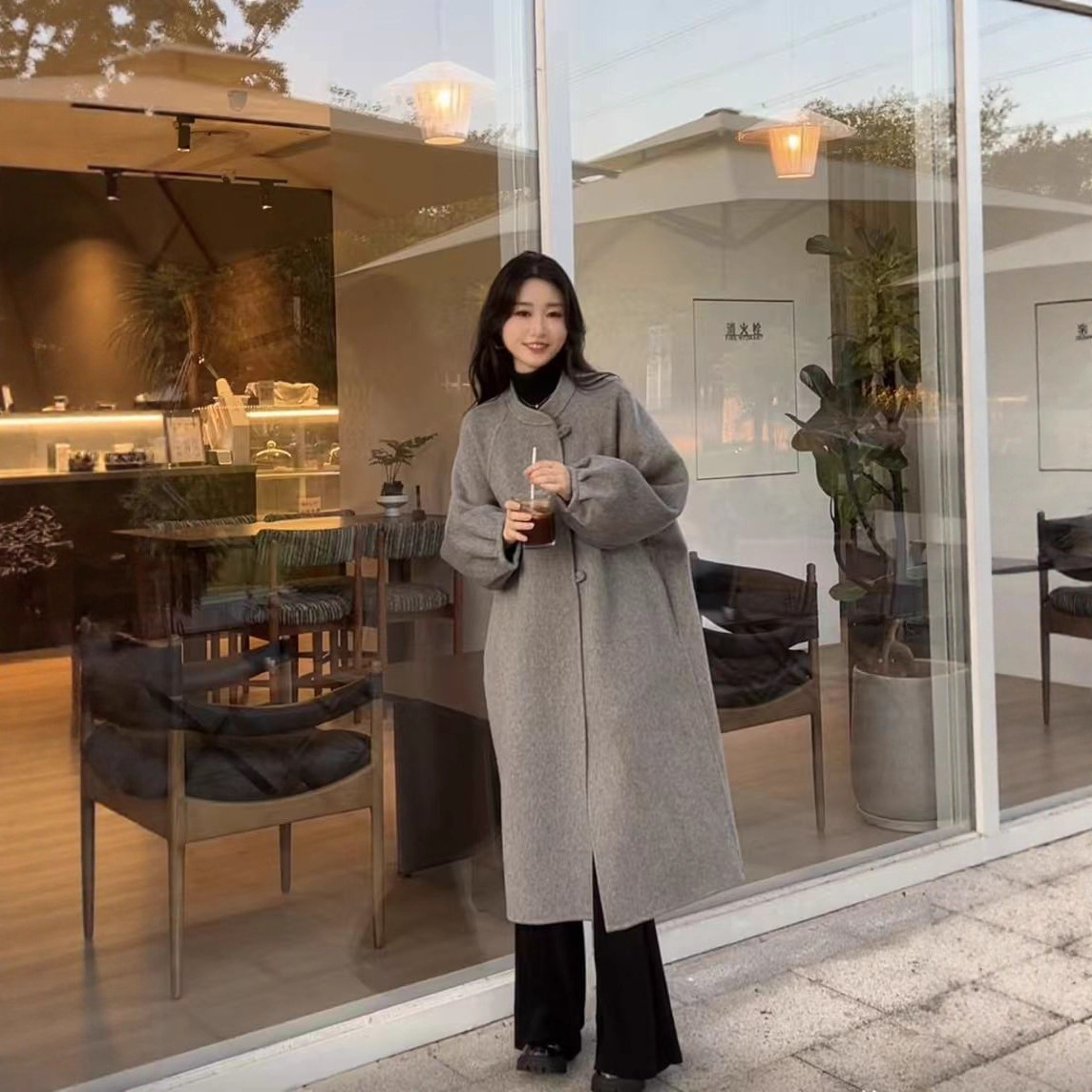 2025秋冬新款 ins法式优雅复古长款宽松大码双面呢羊毛大衣女外套