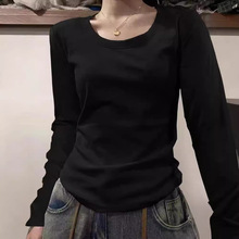 纯棉正肩t恤女春秋冬季外穿收腰修身显瘦内搭加厚打底衫长袖上衣