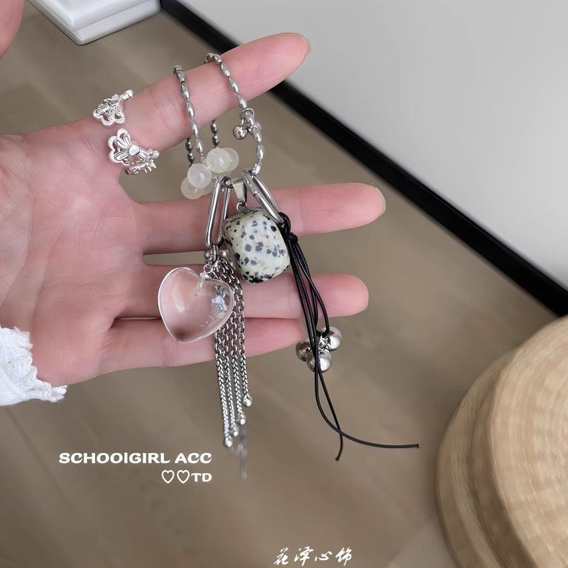 博主同款斑点方块项链天然石爱心百搭高级感小众设计吊坠毛衣链|undefined