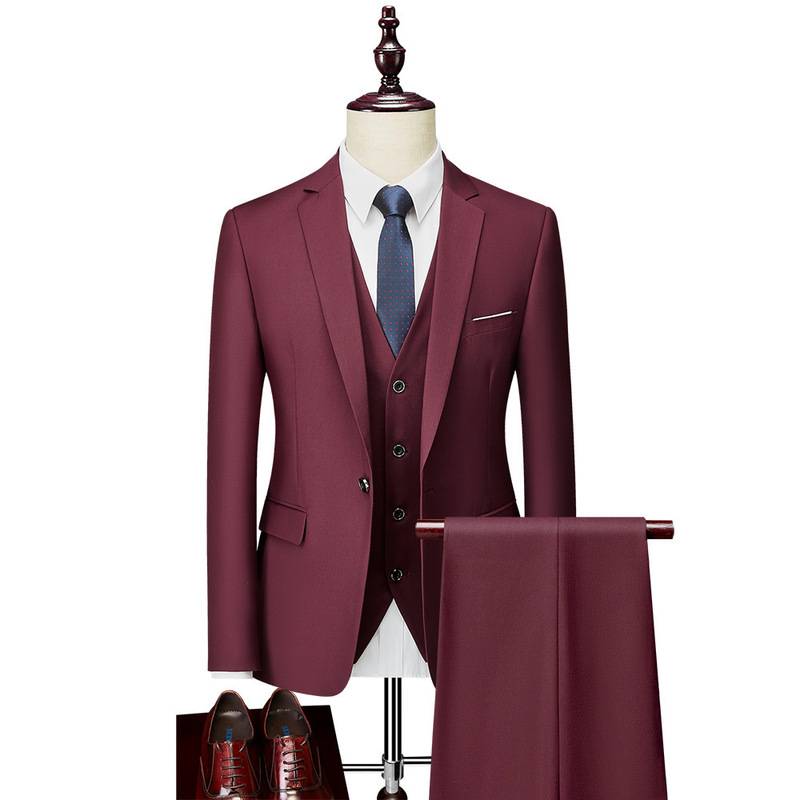2026 Amazon Foreign Trade Men's Business Casual Suit Set Wedding Groom One-Button Formal Suit Three-Piece Set