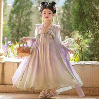Hanfu Girls Spring 2025 Новый китайский стиль костюм Tang детский стиль платье платье платье принцессы