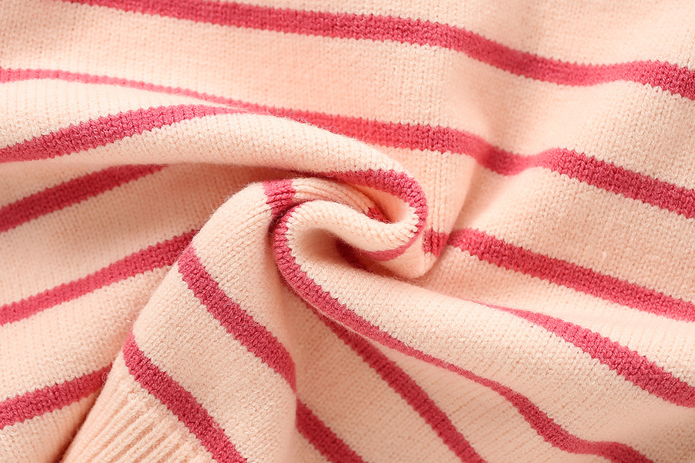 Girls' Sweater S 2023 Winter New Korean Edition Western Style Girl Stripe Wooden Ear Edge Children's Pants Two Piece_voghion.com