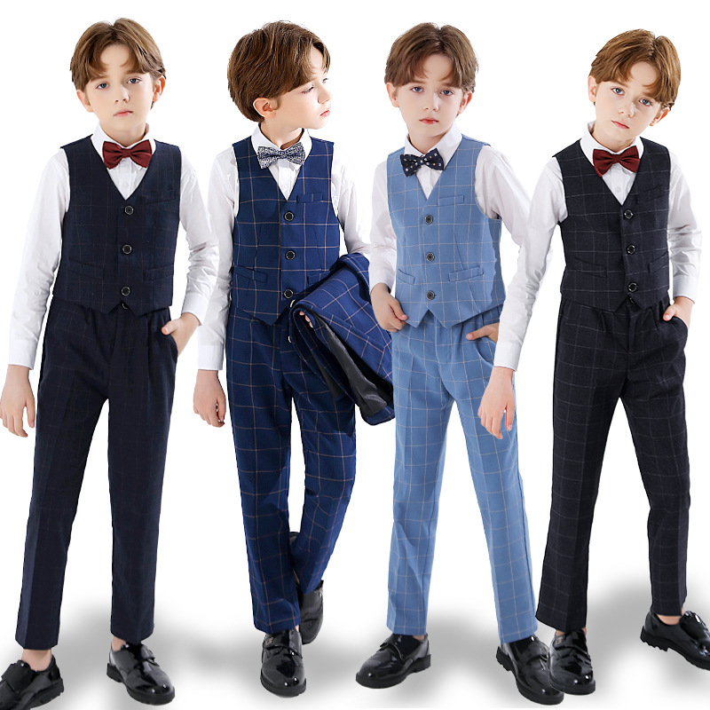 Flor de niño chaleco vestido traje de los niños pequeño traje de estilo británico de piano traje anfitrión