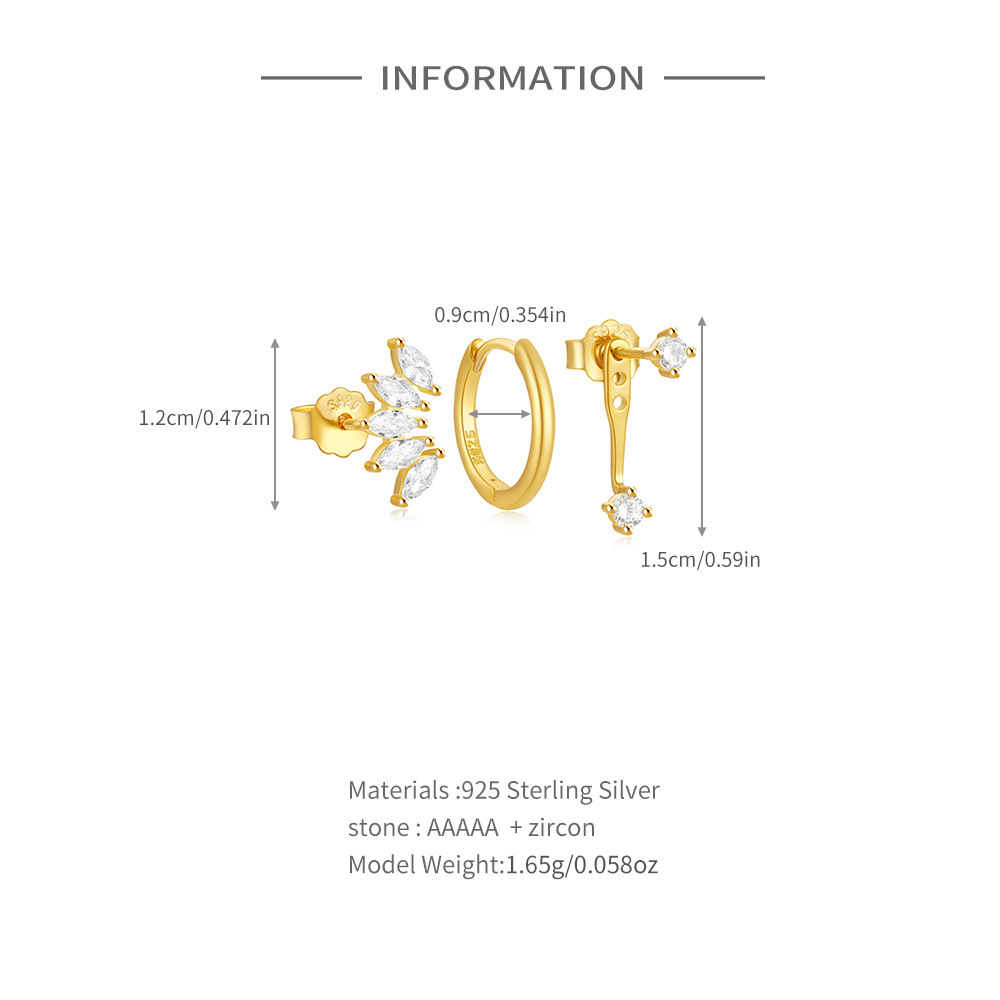 1 Set 925 Sterling Silver Zircon Geometric Earrings Ear Studs display picture 1