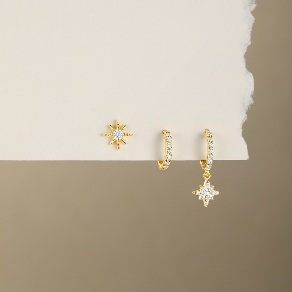 5g Weight 925 Sterling Silver Ear Needle Material Earrings Classification 3 Pieces Quantity Holiday, Travel, Selfie Occasion 925 Sterling Silver Material Geometric, Star Pattern Women's Gender Plating Design Simple Style Style 3 Pieces 925 Sterling Silver Geometric Star Earrings 17