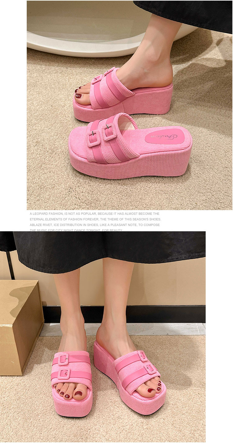Wedge slippers for women's outer wear 2024 summer new belt buckle Internet celebrity versatile non-slip thick sole slip-on large size wholesale_voghion.com