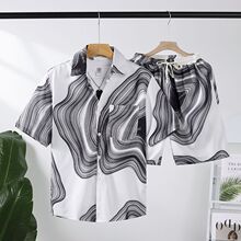 东南亚花衬衣三亚夏威夷短裤夏季衬衫沙滩短袖套装情侣旅游度假装