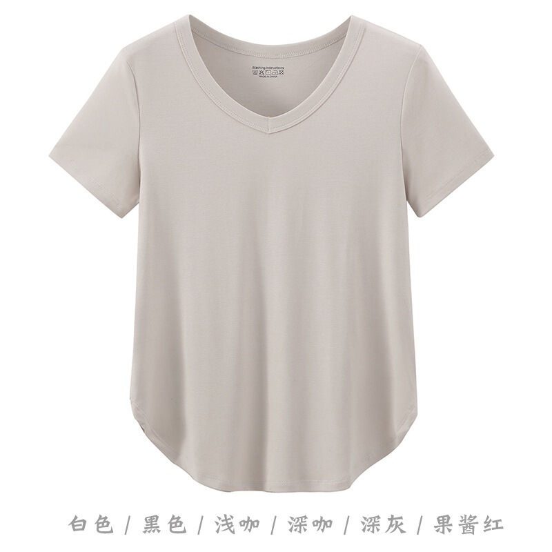 Curved Hem Short-Sleeved T-Shirt for Women 2025 Summer Mask t Design V Neck Versatile White Bottoming Shirt Top Ins