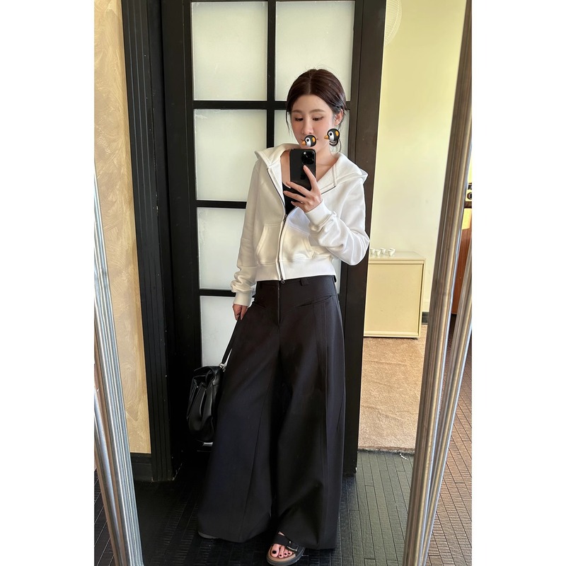 大きいサイズの韓国語のズボンの広脚のズボンの女性2025新型の春の百合の垂れ下がった感じのズボンのゆったりしている灰色のカジュアルなズボン|undefined