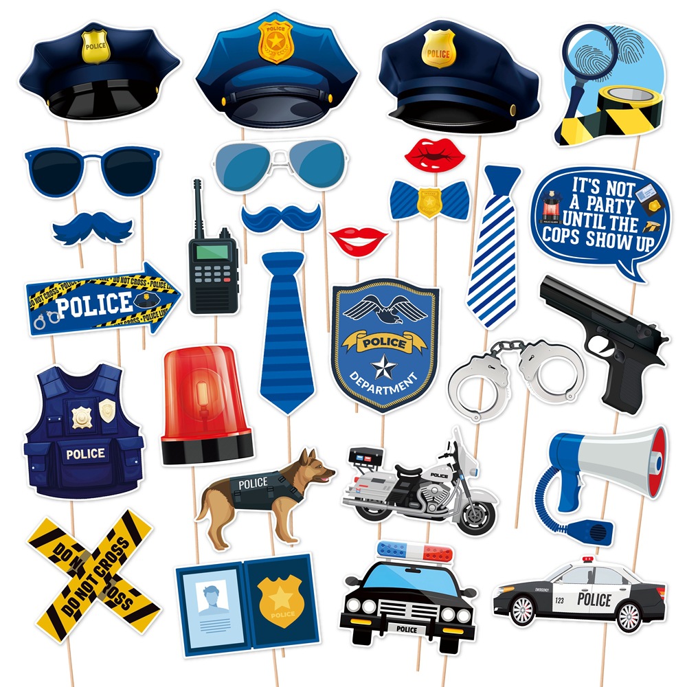 Cross-Border New Police Birthday Graduation Decoration Handheld Photo Props Police Theme Party Decoration Supplies