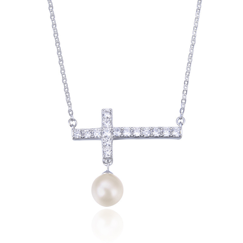 925 plata esterlina cruz collar de perlas para mujeres europeas y americanas ins estilo de nicho de diseño sensación de cadena de clavícula una fuente de envío