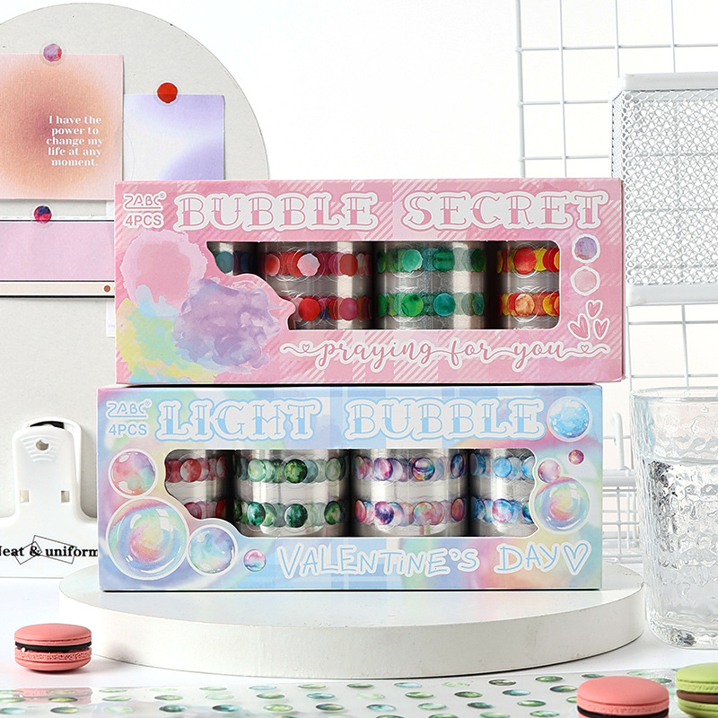 Bubble Time Series Tapicería de troquelado de pet a prueba de agua Juego de caja Diy Material de diario de cuenta manual Cinta de collage decorativa