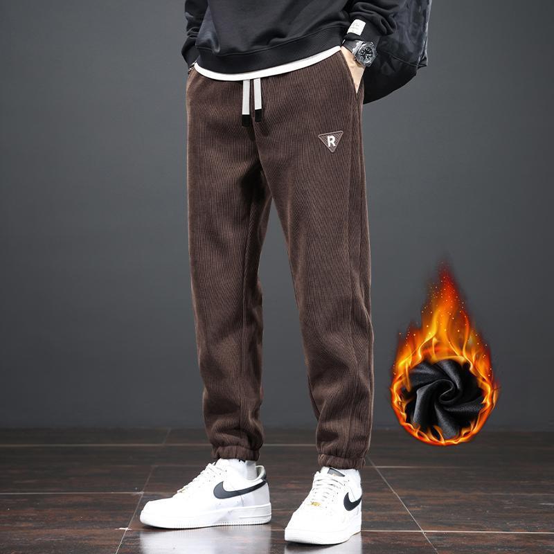 Pantalones casuales de hombre otoño y invierno sueltos de tamaño grande y pantalones largos de lana coreanos de moda juvenil pantalones deportivos de correa