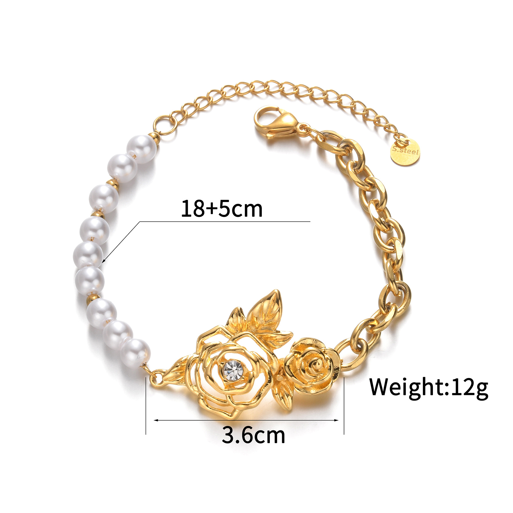 15g Weight PVD Coated Gold Plating Process 18K Real Gold Plated Plating Material IG Style Vintage Style Flower 304 Stainless Steel Cable Chain Bracelets In Bulk