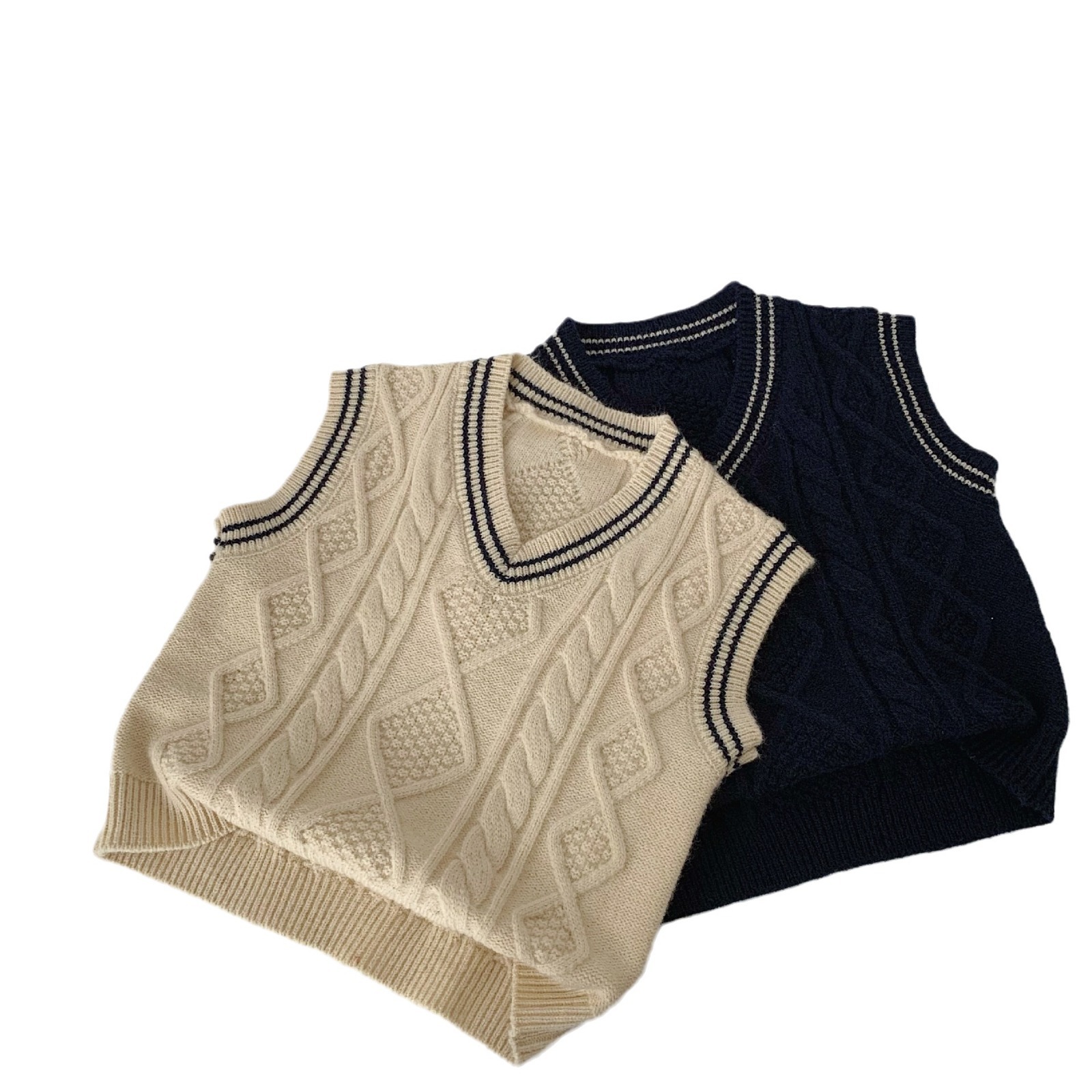 Maibao Chaleco de los niños 2024 primavera pollo collar chaleco ropa de los nuevos niños a rayas suéter de los muchachos casual top
