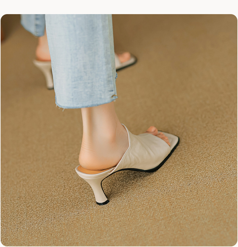 Sandal cao gót nữ hở mũi quai ngang da dê gót 7 cm kiểu Hàn Quốc — đen chi tiết 12