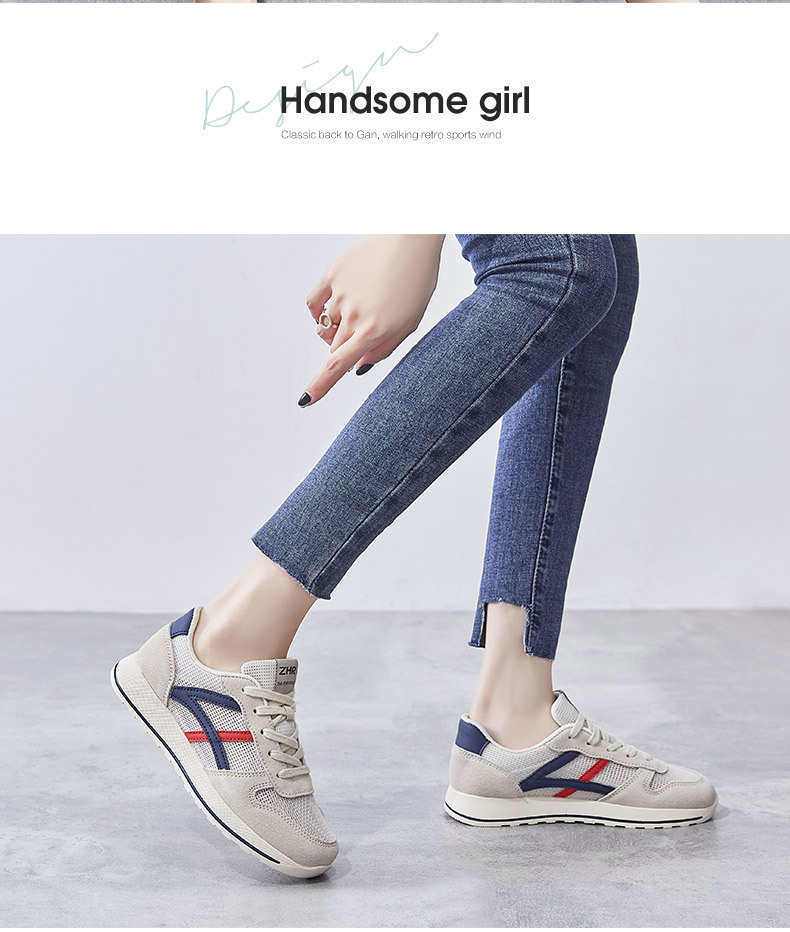 Giày thể thao nữ lưới thoáng khí đế bằng êm nhẹ — Màu be Đỏ AK101E chi tiết 25
