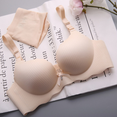 217 de una sola pieza transparente brillante inalámbrico pequeño pecho push up engrosada ropa interior ajustable pecho sujetador traje
