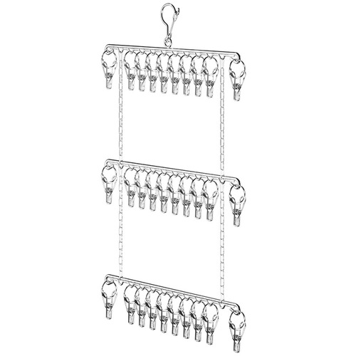 Stainless steel foldable multi-clamp drying underwear and socks rack solid wardrobe storage clothes clips and socks clips multi-head drying rack