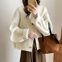 圆领短款双面羊毛大衣女2025冬季韩版宽松气质小香风毛呢外套韩系