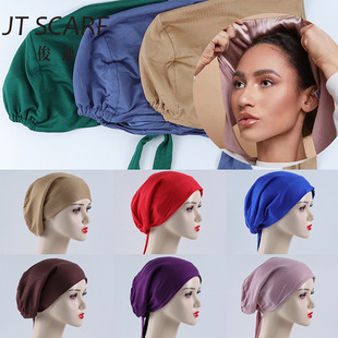 Rayon Outer Lined Stretch Satin Chiffon Lined Ethnic Headscarf Base Hat Solid Color Spot Adjustable Ethnic Style
