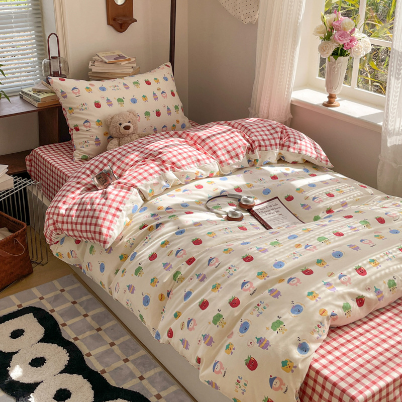 ropa de cama de cuatro piezas de algodón 2026 nueva sábanas cubierta colcha de cama dormitorio de estudiantes niños tres piezas de conjunto