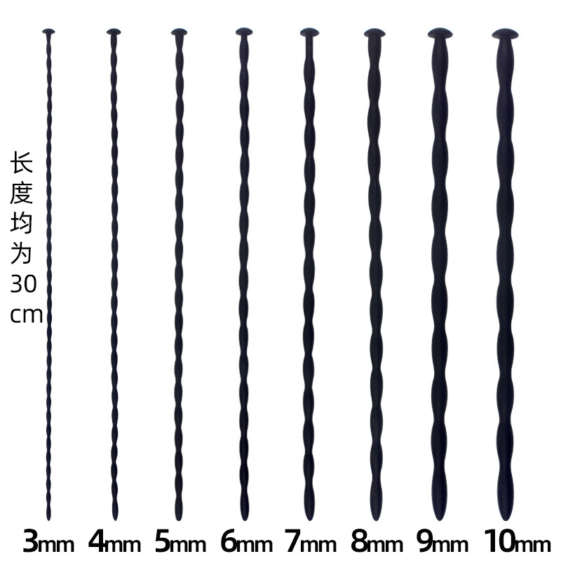 Silicone Urethral Sound Stick, Smooth Black No. 8, Manual Male Dilator Toy — detail image 16