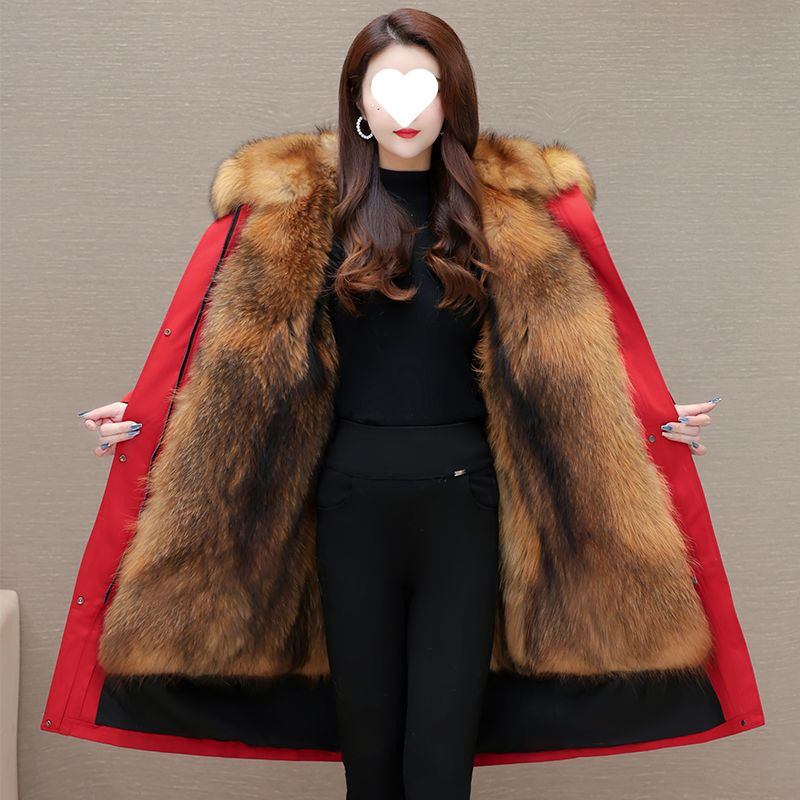 Haining Parka Women's Detachable Inner Liner Fleece-Lined Thickened Leather and Fur Integrated Long down Jacket with Fox Fur for Winter