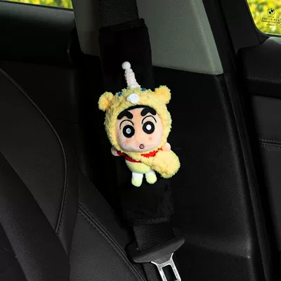 Cartoon Car Seatbelt Shoulder | Seat belt shoulder pad - yellow-bear-hat-yellow-bag-crayon-shin-chan-black-velvet-shoulder-pads-no-specifications