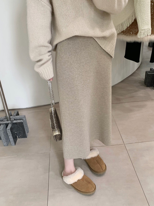高级感软糯羊毛针织半身裙女秋冬季中长款直筒包臀裙高腰a字裙子|undefined