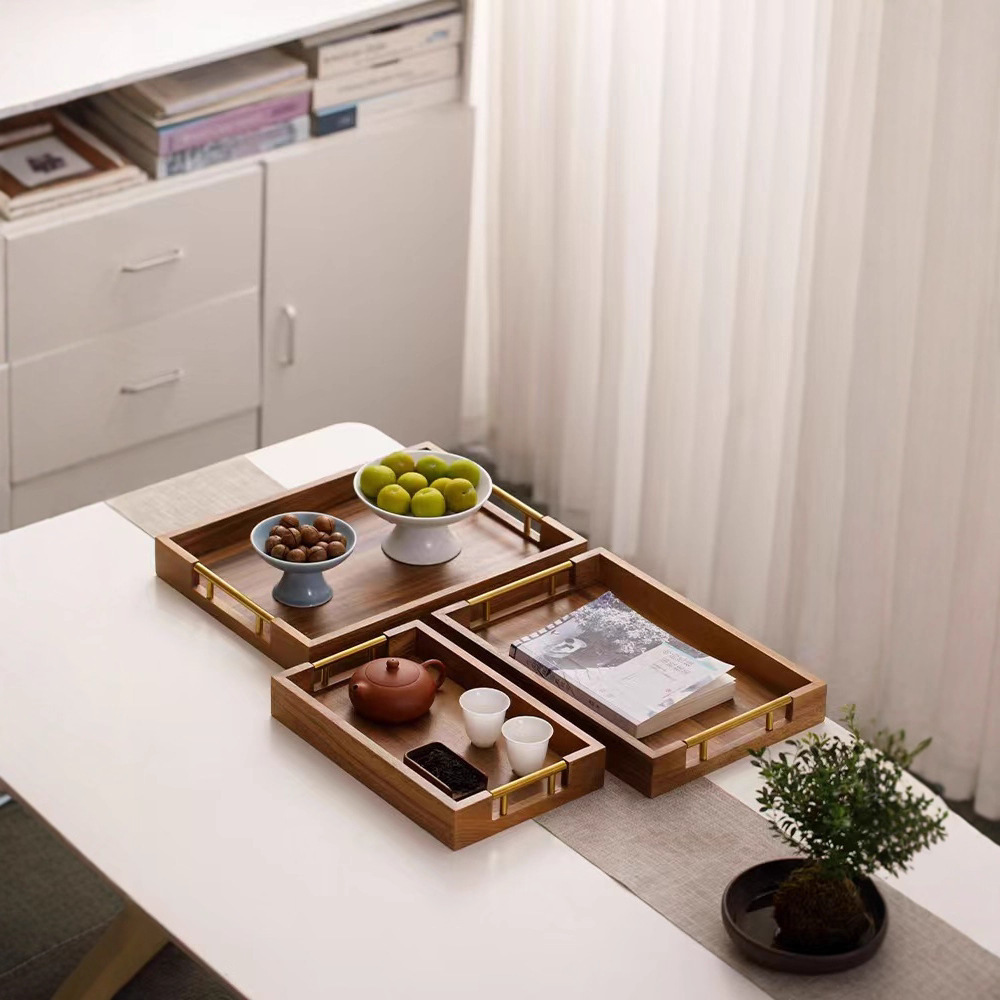 Bandeja de madera maciza para poner tazas de té, tazas de agua, platos de té, Sala de estar Hotel simple bandeja de café rectangular pequeña bandeja de café