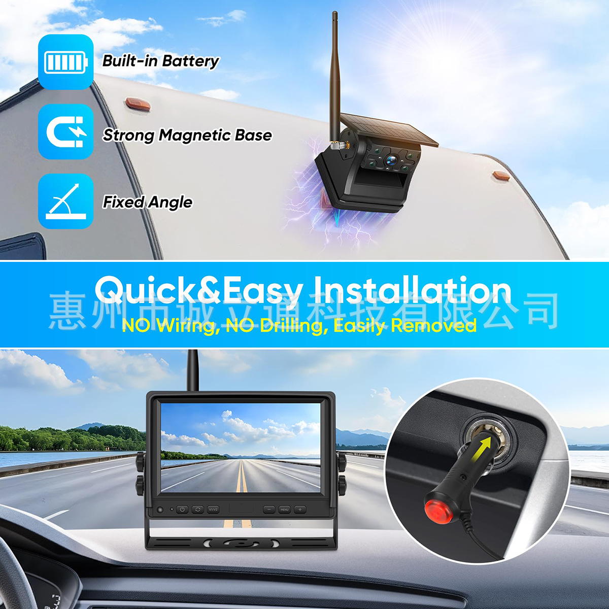 Amazon Us Station Hot Selling Solar Wireless Car Truck Reversing Surveillance Camera Infrared Night Vision 1080