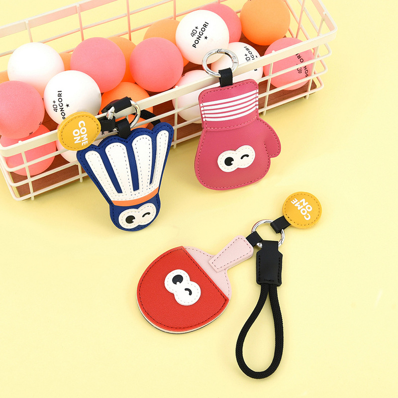 Creative Sports Keychain Simple Cartoon Table Tennis Badminton Boxing Sports Event Pu Pendant Small Gift