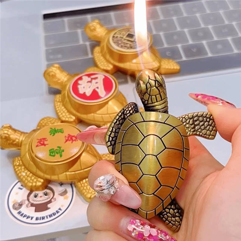 Zhao Caijin Bao tortuga de oro infláble llama abierta encendedor creativo tortuga de oro pequeña tortuga de metal para enviar novio encendedor image 3