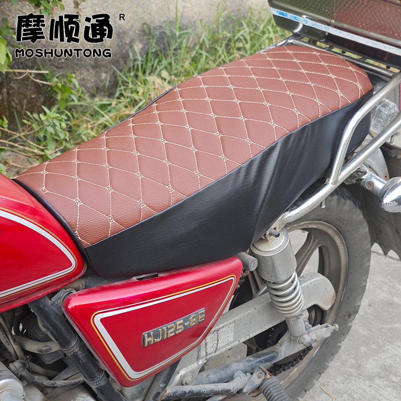 Suitable for Gn125 Haojue Suzuki Prince Motorcycle Seat Cover Hj125 Thickened Leather Embroidered Sponge Seat Cover