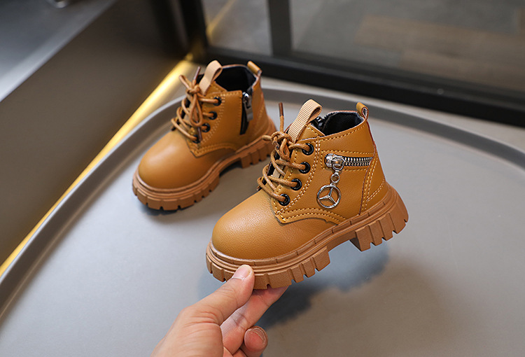 Chaussures Martin pour enfants, nouvelle collection printemps et automne pour bébés garçons, haut en cuir, fermeture éclair latérale courte, petites bottes jaunes pour filles_voghion.com