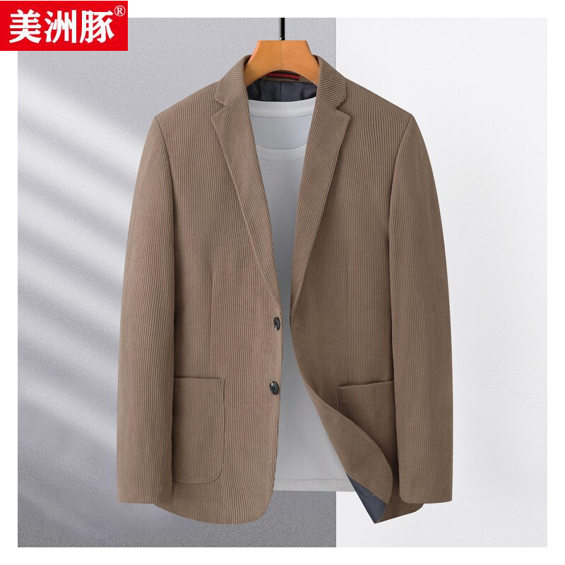 High-end Business Suit Jacket Men's Korean Style Casual Solid Color Suit Long Sleeve Top Corduroy Jacket Autumn Men's Wear