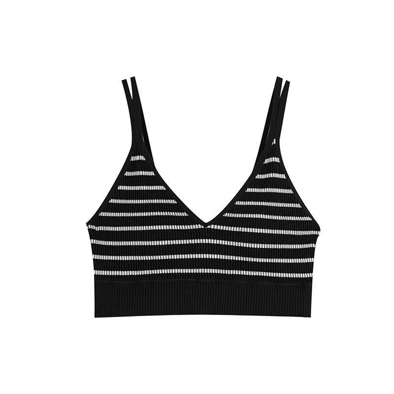 Belleza espalda sexy Copa ropa interior de una pieza de las mujeres de la correa de hombro doble a rayas Delgado Estilo Chaleco pequeño pecho tubo superior deportes envuelto pecho