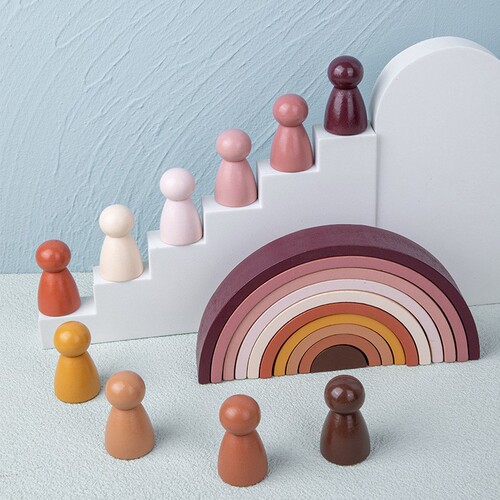 Children's Rainbow Arch Bridge Half-Circle Block Wooden Rainbow Ornament Curved Board Rainbow Shape Rainbow Person Stack and Play Toy