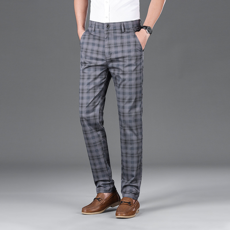 Four Seasons Casual Pants Men's Trendy Pants Slim-fit Straight Japanese Style Spring and Autumn Plaid Korean Style Trendy New Men's Pants