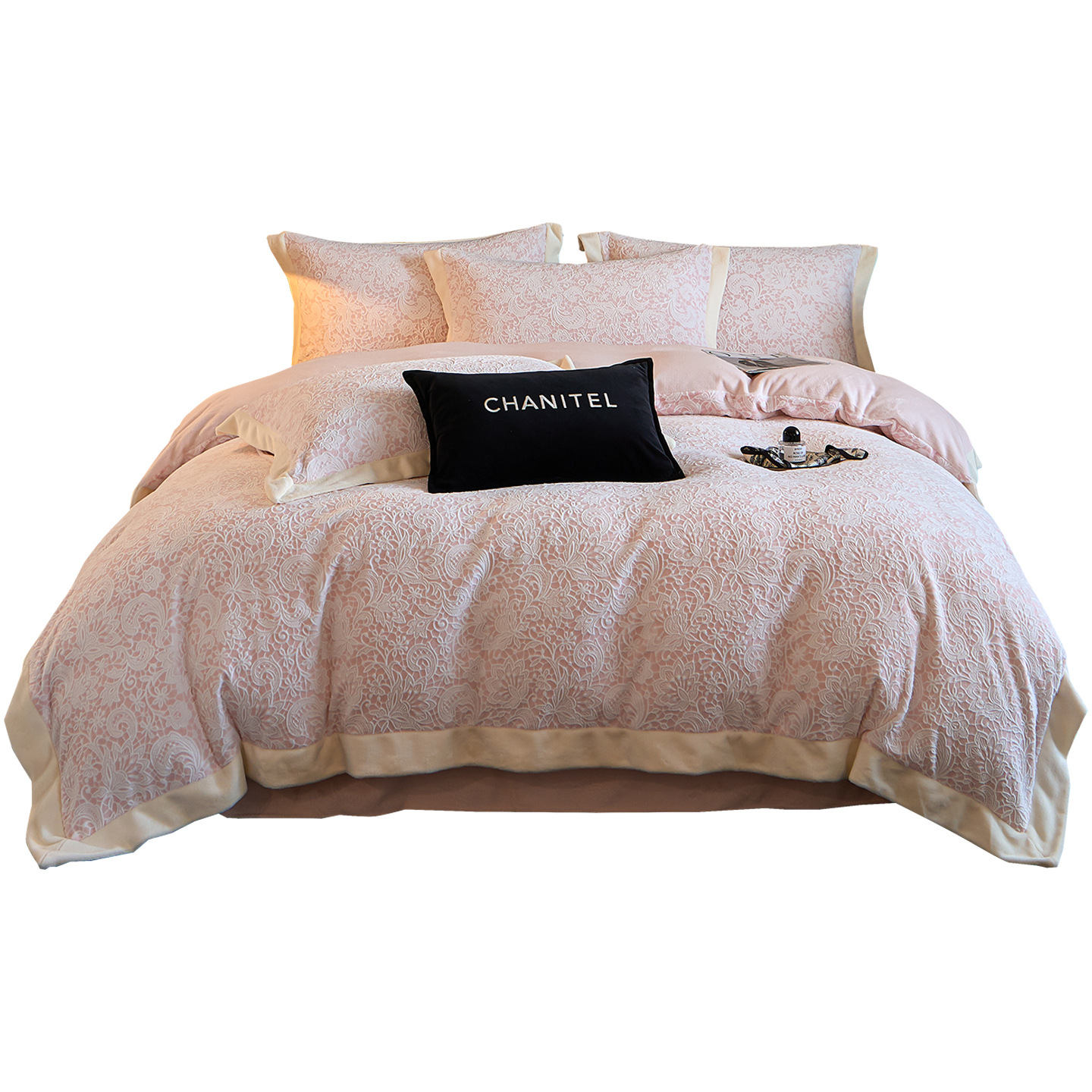 Invierno engrosado tallado leche de lana de cuatro piezas conjuntos de doble brida de lana de coral sábanas cubiertas de cama de tres piezas conjuntos de ropa de cama