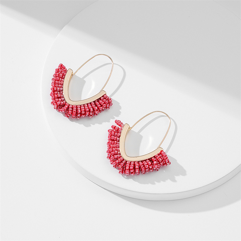 Colorful Pattern Women'S Gender Beaded Design 1 Pair Ethnic Style Colorful Beaded Arylic Alloy Hoop Earrings