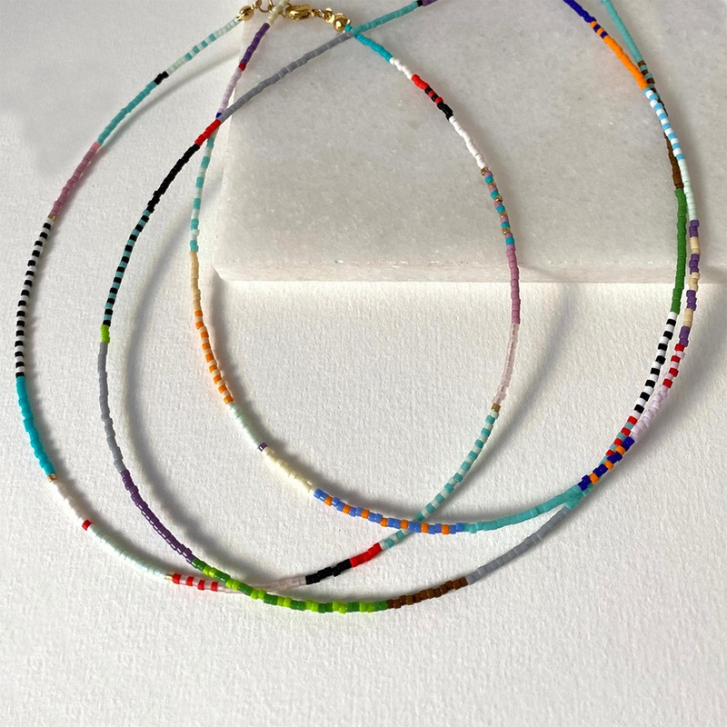 Ins influencer's same style Myuki fine seed bead necklace for girls, bohemian style handmade bead chain, delicate collarbone chain Ins influencer's same style Myuki fine seed bead necklace for girls, bohemian style handmade bead chain, delicate collarbone chain