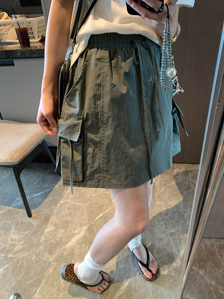 Mochie Niche Design American-Style Drawstring Elastic High-Waisted Loose Slimming A-Line Workwear Skirt Mq1441
