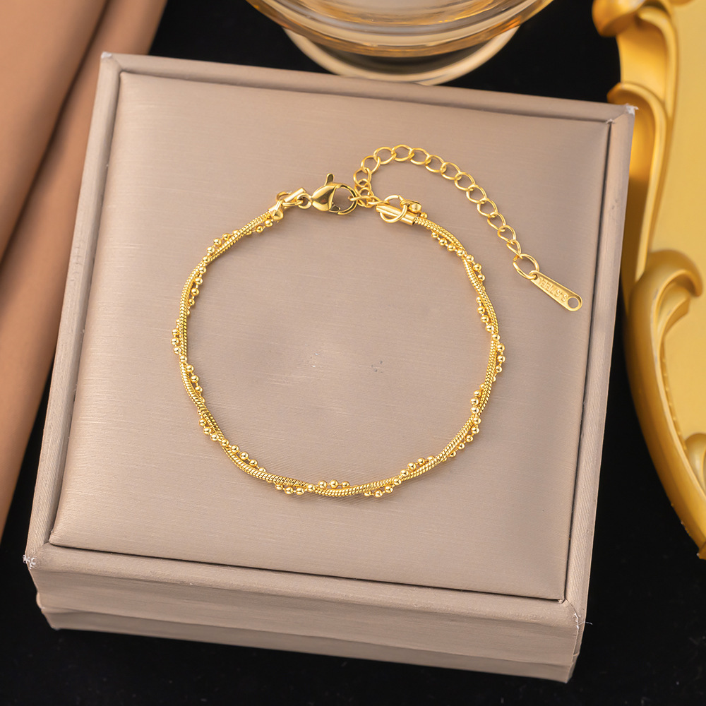 9【e2217】rice beads + round snake bracelet gold