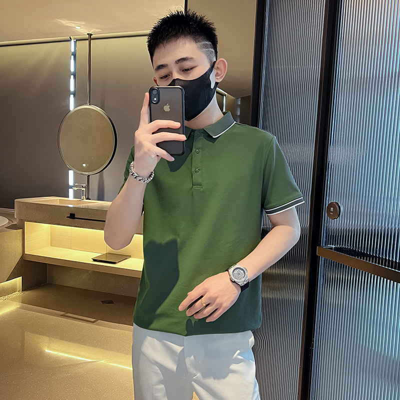 Tiktok-Style Ice Silk Short-Sleeve Men's T-Shirt Polo Shirt, Summer 2026 New Trendy High-End Versatile Casual Wear